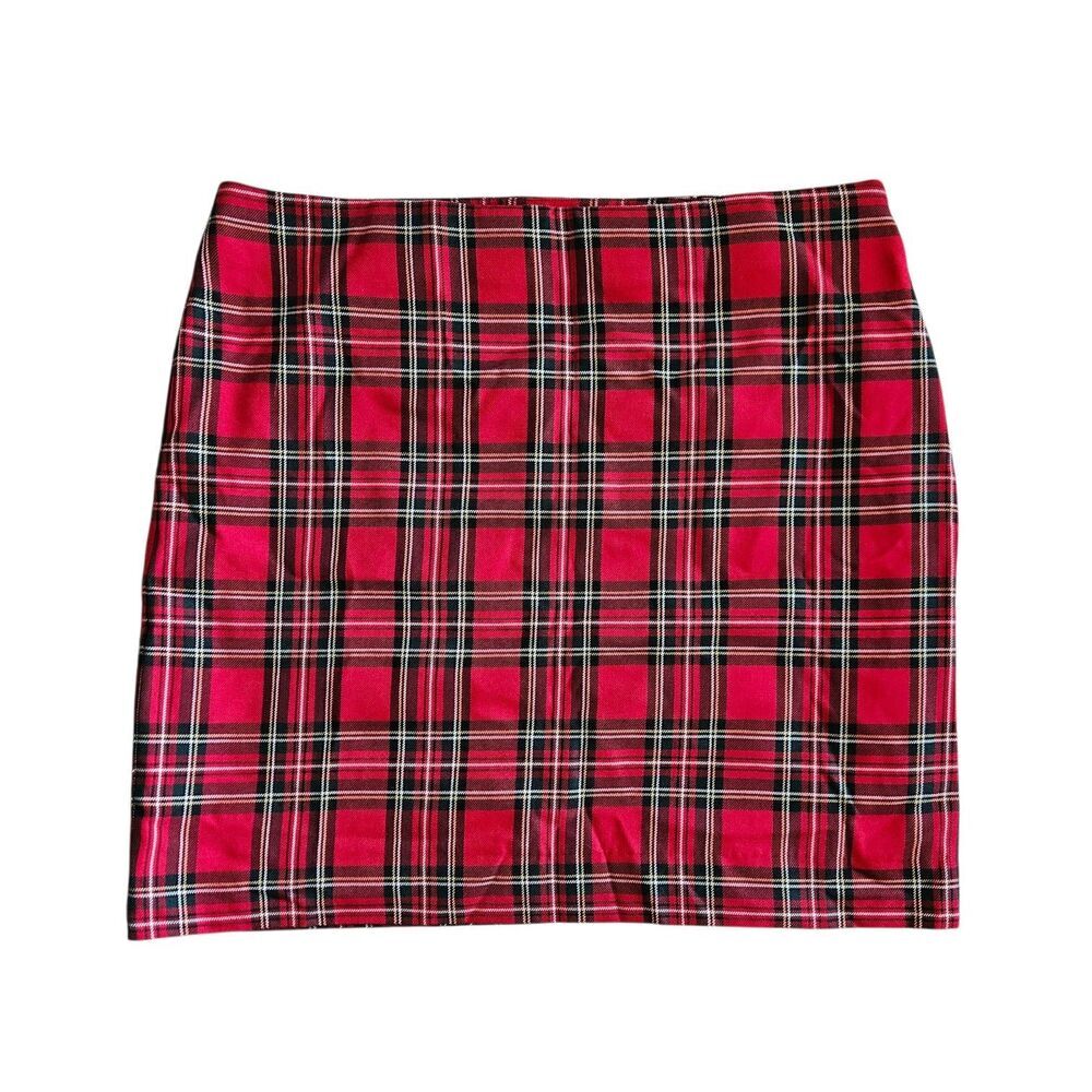 Talbots Women's Red Tartan Plaid Lined Mini Skirt Sz 12 PETITE Holiday Winter